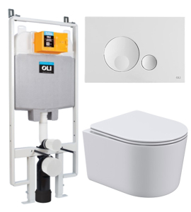 Комплект инсталляции OLI 74 S90 601803 c кнопкой Globe 152949 и подвесным унитазом Roxen Simple Compact 530120-01 Rimless Soft Close