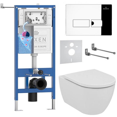 Комплект инсталляции Roxen StounFix Dual Fresh с удлиненными креплениями, аромадозатором, кнопкой смыва Caspia 410280 и унитазом Ideal Standard Ellisse T569201