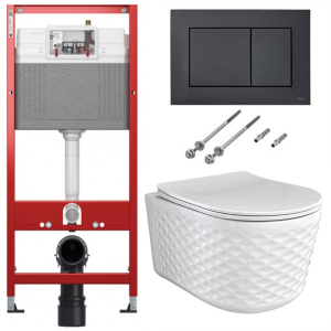 Комплект инсталляции TECEbase kit 9400407 (9400414) c кнопкой и подвесным унитазом Roxen Vine Tornado 530225-01 Rimless Soft Close
