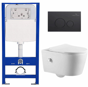 Комплект инсталляции 6 в 1 Amore di mare QuickFit 50114 с подвесным унитазом Temo Bidet P322-X и клавишей смыва 303MB