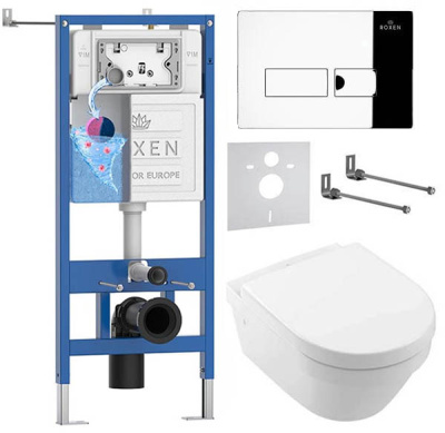Комплект инсталляции Roxen StounFix Dual Fresh с удлиненными креплениями, аромадозатором, кнопкой смыва Caspia 410280 и унитазом Villeroy&Boch Architectura 4694HR01