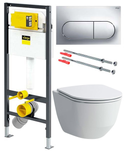 Комплект инсталляции Viega Prevista Dry WC 771973 с кнопкой Visign for Life 6 и унитазом Laufen Pro Rimless 820966 Slim Soft Close