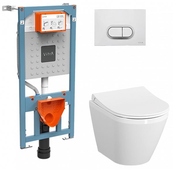 Комплект инсталляции Vitra Integra Round L-box 9004B003-7202 c кнопкой смыва и подвесным унитазом