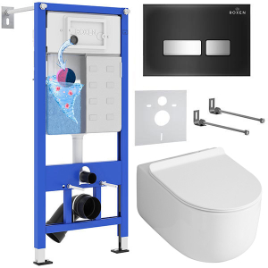 Комплект инсталляции Roxen StounFix Dual Fresh с удлиненными креплениями, аромадозатором, кнопкой смыва Glass 430280 и унитазом Asten Readle Stella Tornado AR1065