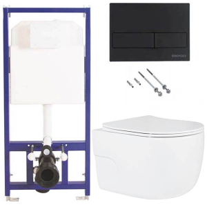 Комплект инсталляции Berges Novum 525 c кнопкой L5 и унитазом Roxen Porto 530155-01 Rimless Soft Close