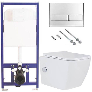 Комплект инсталляции Berges Novum c кнопкой L3 и унитазом Roxen Cube Bidet 530135-01X с функцией биде