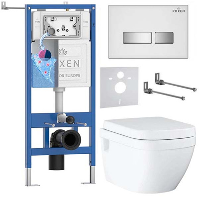 Комплект инсталляции Roxen StounFix Dual Fresh с удлиненными креплениями, аромадозатором, кнопкой Glass 430280 и унитазом Grohe Euro Ceramic 39538000