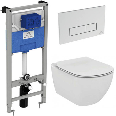 Комплект инсталляции Ideal Standard Prosys Frame 120 M с подвесным унитазом Tesi AquaBlade и кнопкой Oleas M2