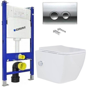 Комплект инсталляции Geberit Duofix с панелью смыва Delta 21 и подвесным унитазом Roxen Cube Bidet 530135-01X с функцией биде