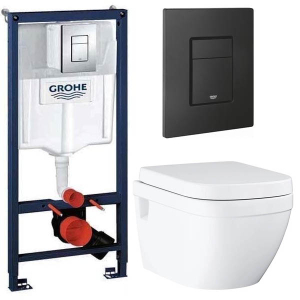 Комплект инсталляции Grohe Rapid SL 38772001 с кнопкой и подвесным унитазом Grohe Euro Ceramic 39538000