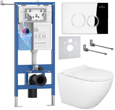 Комплект инсталляции Roxen StounFix Dual Fresh с удлиненными креплениями, аромадозатором, кнопкой смыва Santi 410260 и унитазом Gid Tr2198