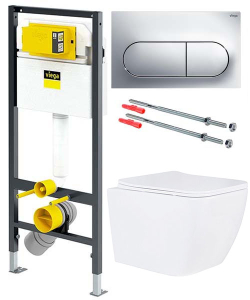 Комплект инсталляции Viega Prevista Dry WC 771973 с кнопкой Visign for Life 6 773748 и унитазом Roxen Cube Tornado 530135-01 Rimless Soft Close