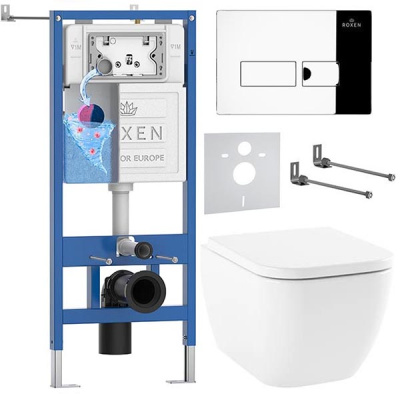 Комплект инсталляции Roxen StounFix Dual Fresh с удлиненными креплениями, аромадозатором, кнопкой смыва Caspia 410280 и унитазом Lavinia Boho One Rimless 3302004R