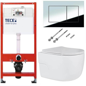 Система инсталляции для унитаза TECEbase kit 9400401S (9400412) c кнопкой и унитазом Roxen Porto 530155-01 Rimless Soft Close