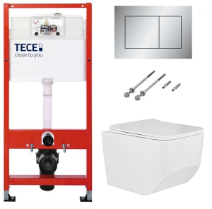 Система инсталляции для унитаза TECEbase kit 9400401 с кнопкой Tecenow 9240402 и унитазом Roxen Boro 530145-01