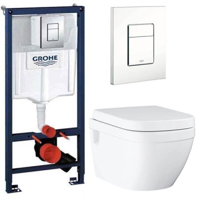 Комплект инсталляции Grohe Rapid SL 38772001 с кнопкой и подвесным унитазом Grohe Euro Ceramic 39538000