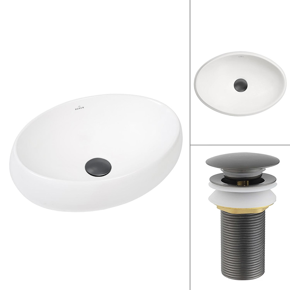 Комплект 2 в 1 умывальник Roxen Trendo mini 110200-GM с донным клапаном