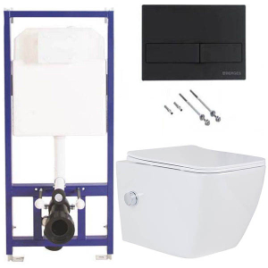 Комплект инсталляции Berges Novum 525 c кнопкой L5 и унитазом Roxen Cube Bidet 530135-01X с функцией биде