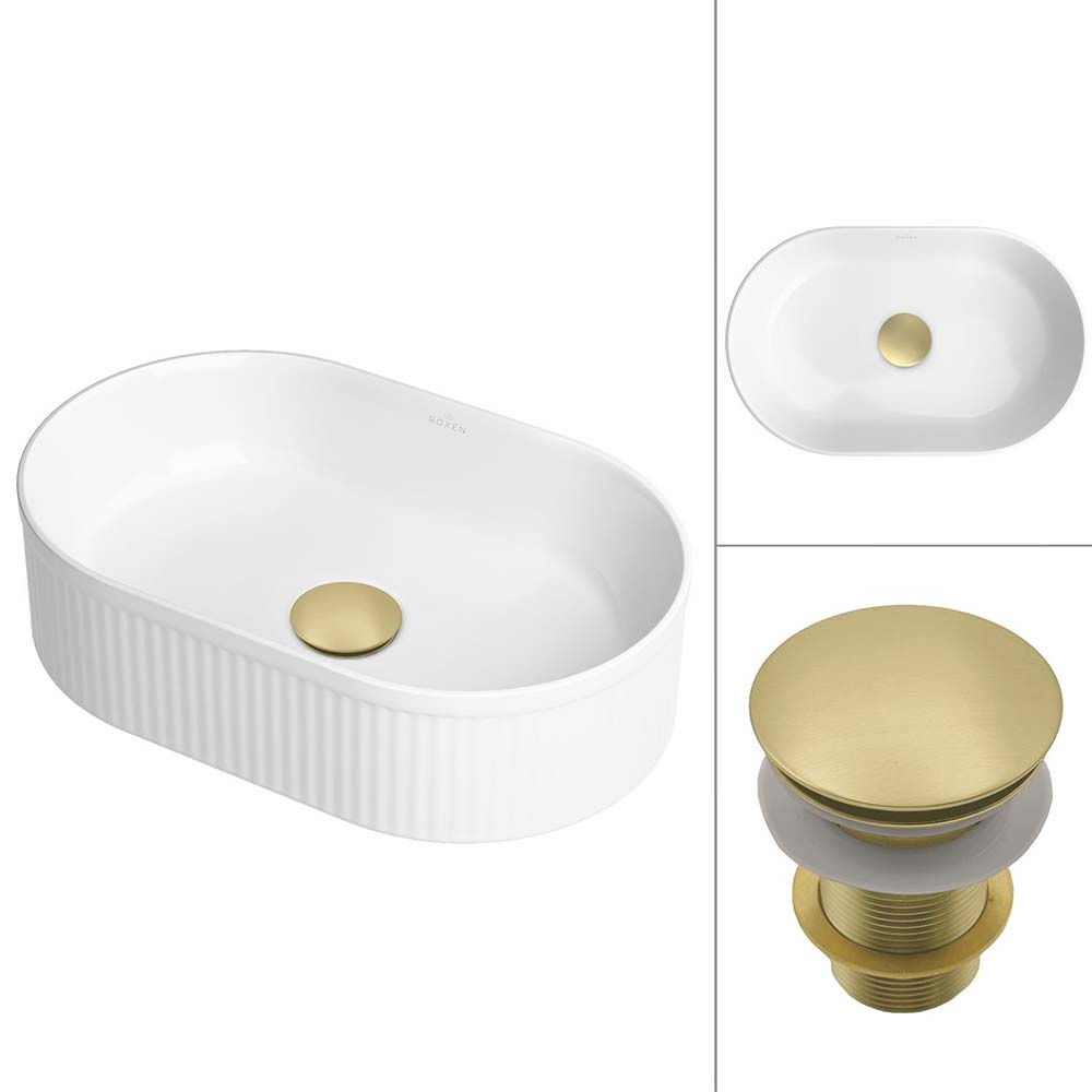 Комплект 2 в 1 умывальник Roxen Royal Oval 110170-GB с донным клапаном