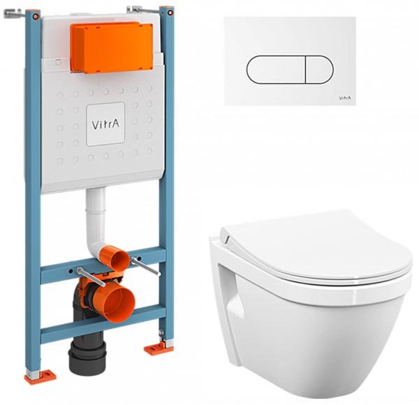 Комплект инсталляции Vitra L-Box S50 Rim-Ex 9003B003-7203 с кнопкой смыва и подвесным унитазом