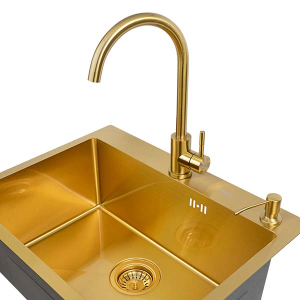 Кухонная мойка Arfeka Eco AR 60 Golden PVD Nano со смесителем и дозатором
