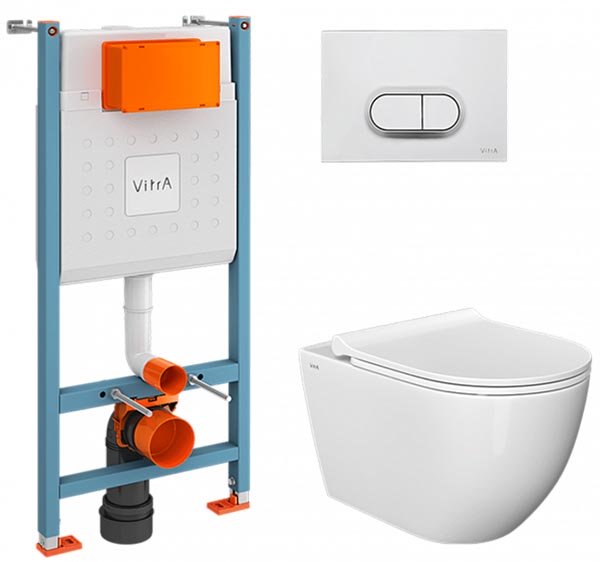 Комплект инсталляции Vitra Mia Round 9856B003-7200 с кнопкой смыва и подвесным унитазом