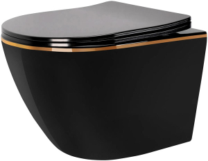 Подвесной унитаз Rea Carlo Mini Rimmles Flat Black Gold Edge REA-C8800