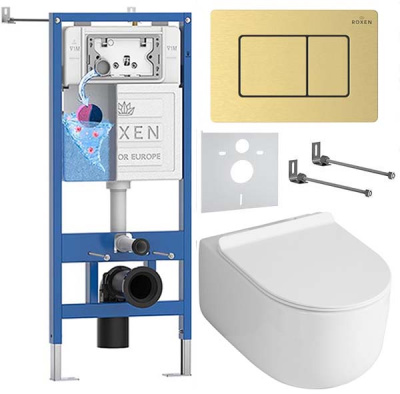 Комплект инсталляции Roxen StounFix Dual Fresh с креплениями, металлической кнопкой и унитазом Asten Readle Stella Tornado AR1065