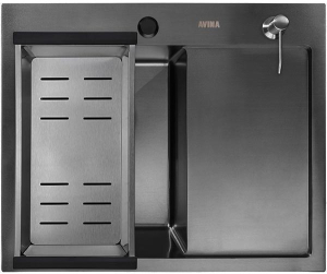 Кухонная мойка Avina HM6848 PVD (графит) с коландером и дозатором