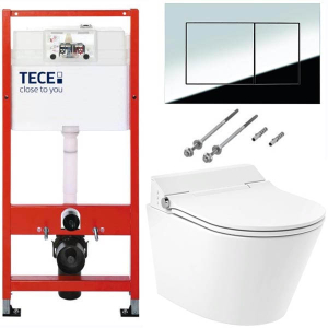 Система инсталляции для унитаза TECEbase kit 9400401S (9400412) c кнопкой и умным подвесным унитазом Lavinia Boho Smart V-Clean 335901RS