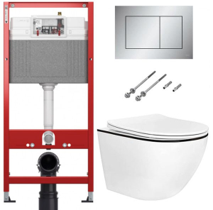 Комплект инсталляции TECEbase kit 9400401 с кнопкой Tecenow 9240402 и унитазом Roxen Antares Black 530110-01B