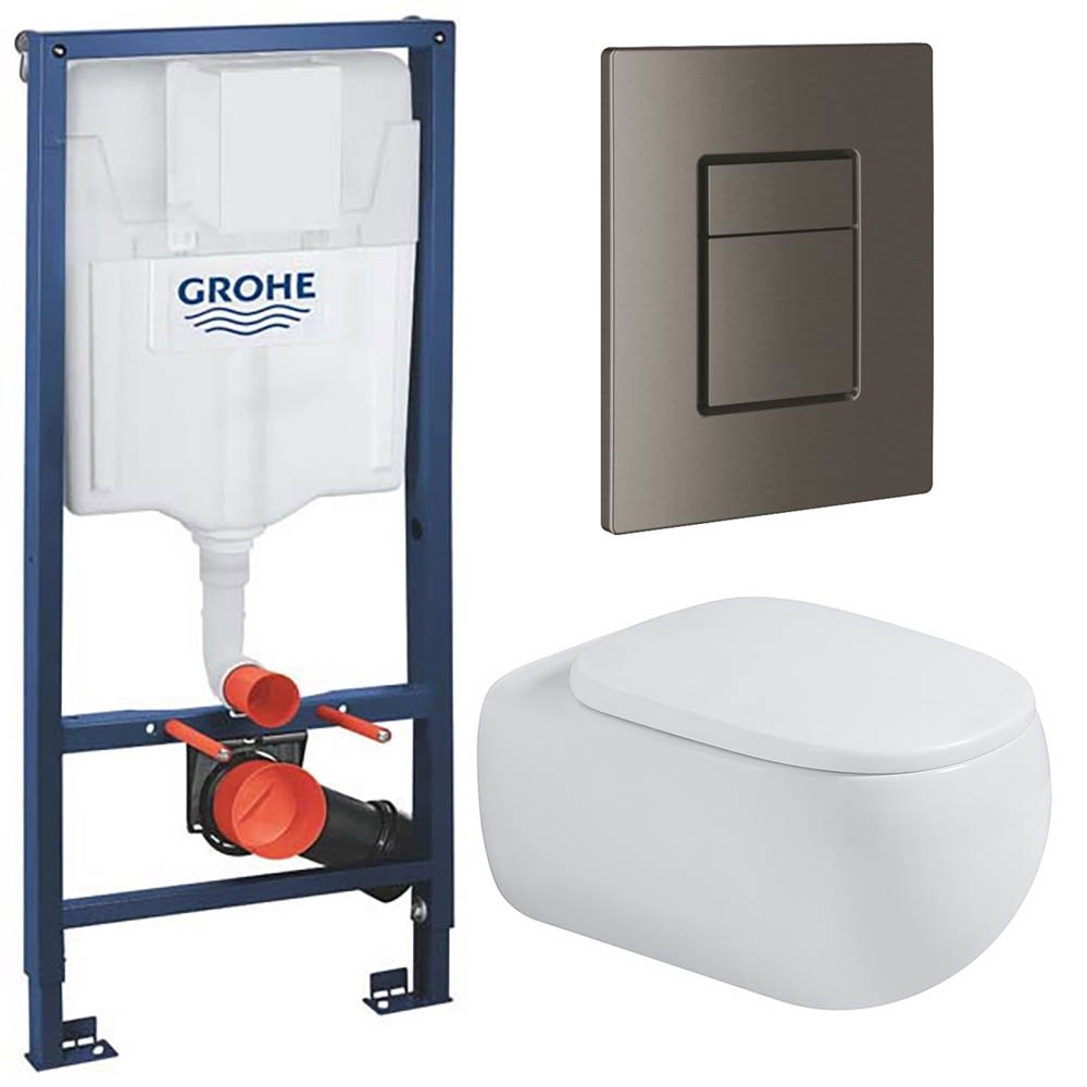 Комплект инсталляции Grohe Rapid SL 38536001 с брашированной кнопкой и подвесным унитазом Roxen Titan 530230-02