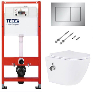 Система инсталляции для унитаза TECEbase kit 9400401 с кнопкой Tecenow 9240402 и унитазом Roxen Antares Bidet 530185-01X с функцией биде