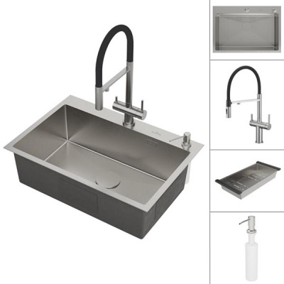 Кухонная мойка Roxen Simple с коландером, дозатором и смесителем Rose R458L