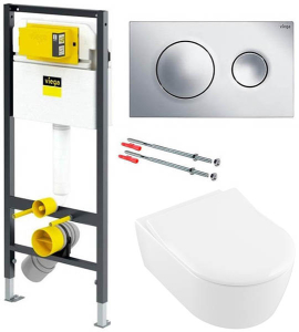 Комплект инсталляции Viega Prevista Dry 792855 с кнопкой и подвесным унитазом Villeroy&Boch Avento 5656RS01 Soft Close