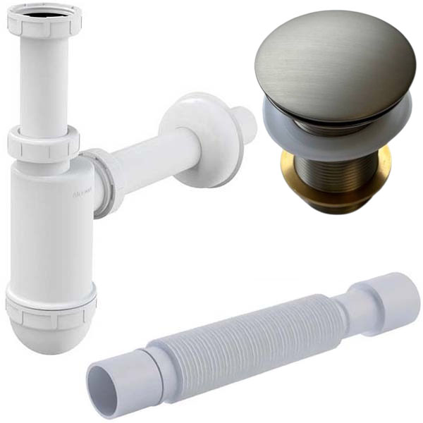 Сифон для умывальника Alcaplast с донным клапаном Roxen PD02BN (nickel brush) без перелива и гофрой