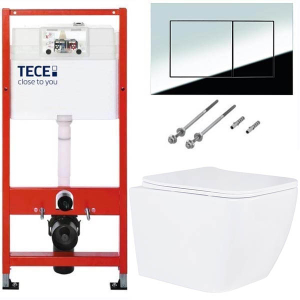 Система инсталляции для унитаза TECEbase kit 9400401S (9400412) c кнопкой и унитазом Roxen Cube 530135-01 Rimless Soft Close