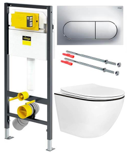 Комплект инсталляции Viega Prevista Dry WC 771973 с кнопкой Visign for Life 6 773748 и унитазом Roxen Antares Black 530110-01B Rimless Soft Close