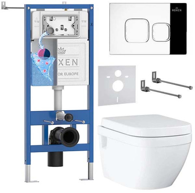 Комплект инсталляции Roxen StounFix Dual Fresh с удлиненными креплениями, аромадозатором, кнопкой Santi 410280 и унитазом Grohe Euro 39538000