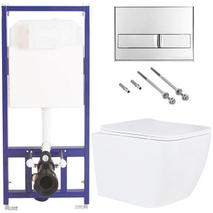 Комплект инсталляции Berges Novum 525 c кнопкой L3 и унитазом Roxen Cube Tornado 530135-01 Rimless Soft Close