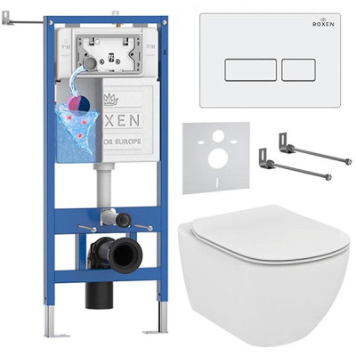 Комплект инсталляции Roxen StounFix Dual Fresh с удлиненными креплениями, аромадозатором, кнопкой смыва Caspia 410280 и унитазом Ideal Standard Tesi Aquablade T007901