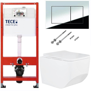 Система инсталляции для унитаза TECEbase kit 9400401S (9400412) c кнопкой и унитазом Roxen Boro 530145-01 Rimless Soft Close