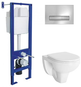 Комплект инсталляции Berges Atom Line 410 c кнопкой хром и унитазом Gamma Soft Close
