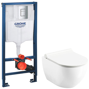 Комплект инсталляции Grohe Rapid SL 38772001 с подвесным унитазом Ravak Uni Chrome RimOFF X01535 Slim Soft Close