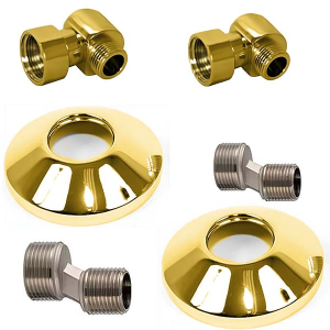 Комплект угловых американок 3/4"х1/2" Г/Ш + чашки 3/4" + эксцентрики 3/4"х1/2" золото