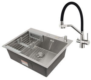 Кухонная мойка Arfeka Eco AR 60 Satin со смесителем Japeto, коландером и дозатором