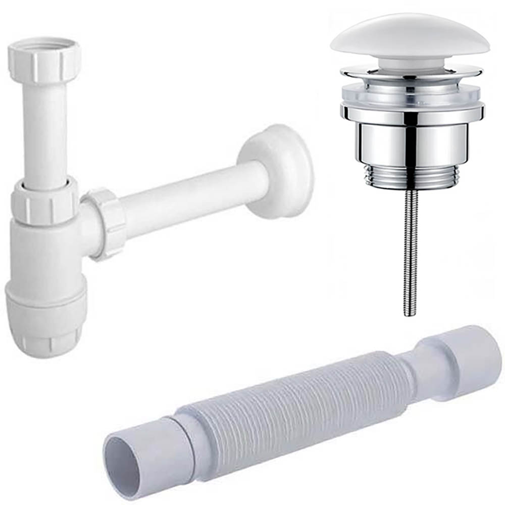 Сифон для умывальника McAlpine с универсальным донным клапаном Roxen U01W (white) и гофрой