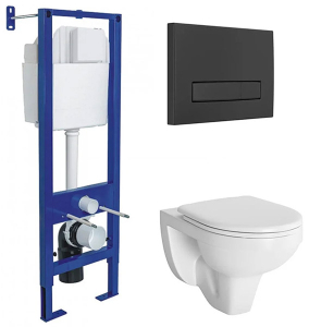 Комплект инсталляции Berges Atom Line 410 c черной кнопкой и унитазом Gamma Soft Close