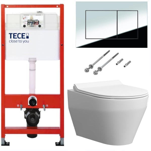 Система инсталляции для унитаза TECEbase kit 9400401S (9400412) c кнопкой и подвесным унитазом Керамин Бари R Нова