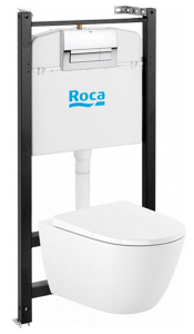 Комплект инсталляции Roca Active с кнопкой хром и подвесным унитазом Roca Ona Rimless ZRU9310392
